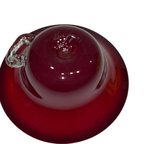 Blown Art Glass Bowl Dish Studio Signed Rust Burgundy Round Clear Handle - Picture 6 of 7